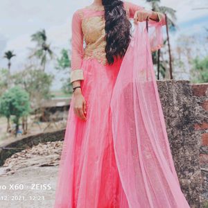 Pink Golden Work Gown