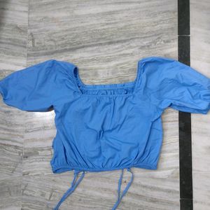 Tokyo Talkies Blue Ruffles Crop Top