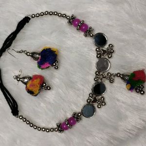 Navratri Collection Hasli Pompom Necklace