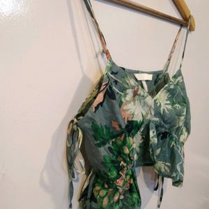 H&M Turquoise Floral Crop Top