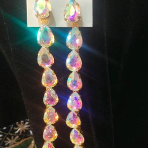 Rainbow Korean Glass Stone Long Earring