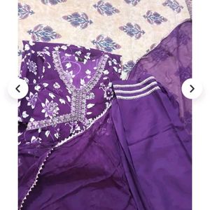 Women New Purple Alia Cut Suit Set Pant Kurti With