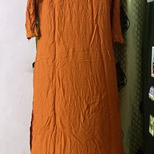 Rust Orange Rayon Mukaish Chikankari Kurta