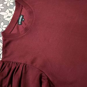 KASSUALLY Burgundy Solid Knitted Top