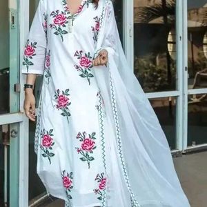 Cotton Blend Straight Printed Kurta Set