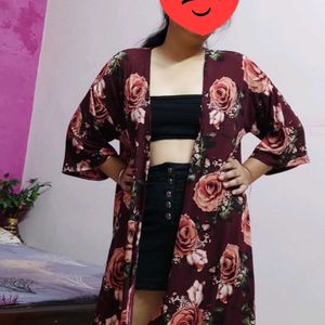 Floral Print Maroon Shrug