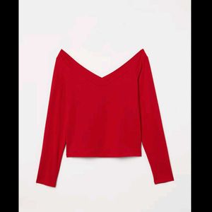 H&M Red Off shoulder Ribbed Top