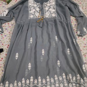 Grey Chikankari Short Kurti