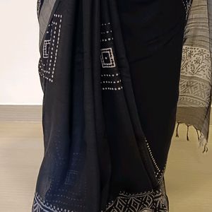 Black And White Linen Saree