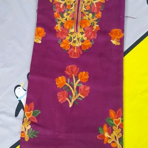 Kashmiri Embroidery Woollen Suit Purple Color