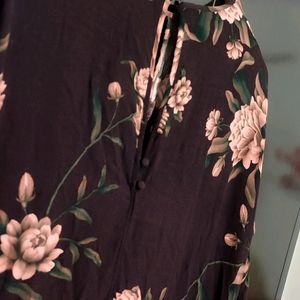 Coffee Brown Floral Printed Dress For 42 Bust