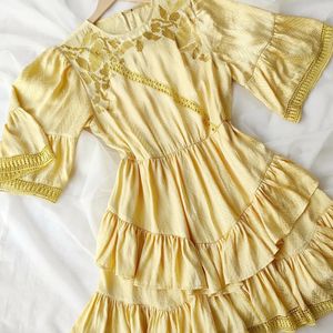 Lace Embroidered Tiered Mini Dress