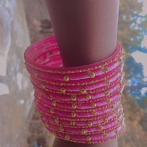 Pink Colour Glittery Bangles