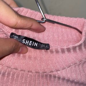 Shein Bell Shaped Sleeves Pink Ribbed Top