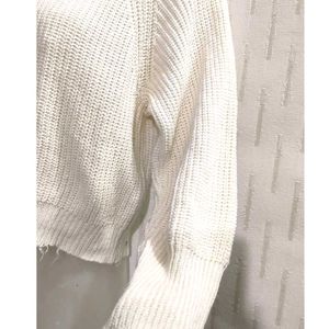 White Crop Sweater for Women's