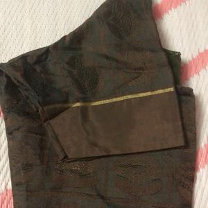 Olive Green And Brown Saree Vth Blouse