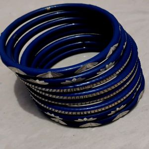 Blue With Silver Design Bangles