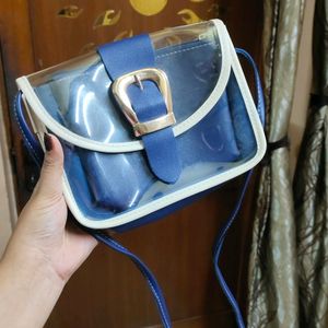 Transparent Blue Bag With Pouch