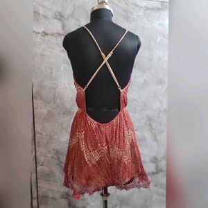 Maroon With Beige Lining Dress