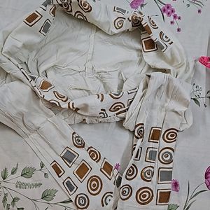 Sand Brown And White Suit Set Pure Cotton