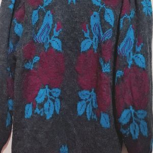 Dark Grey Winter Wool Printed Shrug