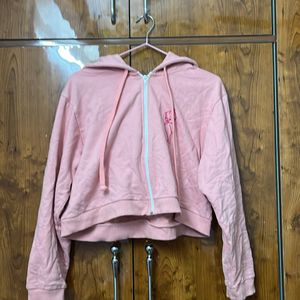 Bonkers Pink Crop Zip Up Hoodie/medium Size.