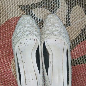 Women White Glitter Heel Shoes