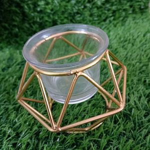 Golden Metal Candle Holder With Glass (2 no)