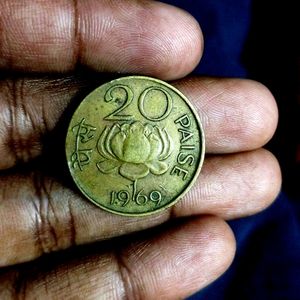 The Indian 20-paisa coin Of 1969 With Lotus