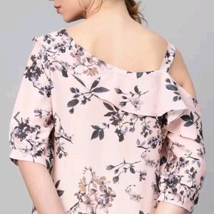 Pink And Charcoal Grey Floral Print Top