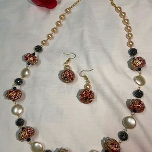 Royal Maroon Stone Pearl Work Jewllery Set