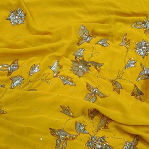 Mustard Color Stone Heavy Work Saree