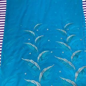 🔥PRICE DROP🔥 SKY BLUE SAREE WITH READY BLOUSE