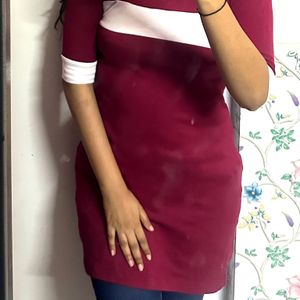 Discount At Round Neck Maroon & White One Piece