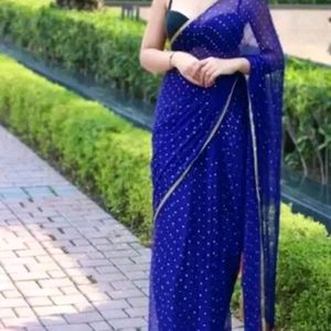 Blue Saree Without Blouse