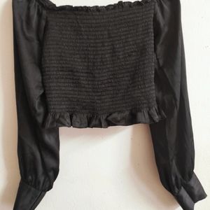 Balloon Sleeve Black Crop Top