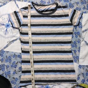 Black White Silver Blue Stripe Top