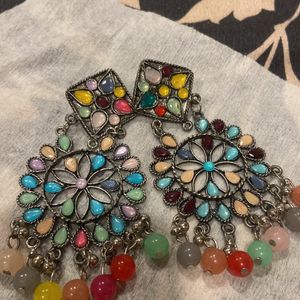 Kundan with stone multicoloured earrings