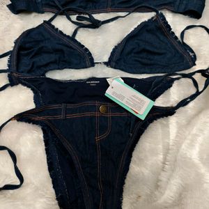 "Trendy Denim Three-Piece Bikini Set – For a Bold