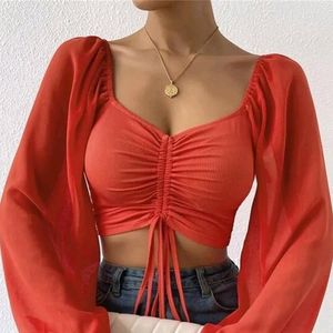 rust orange front drawstring ruched crop top