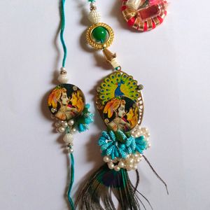 Radha -Krishna Design Rakhi and lumba set