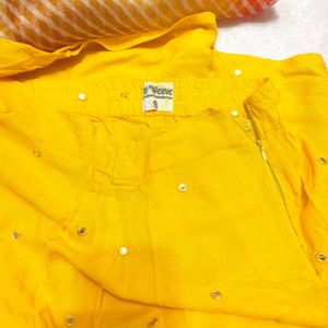 Yellow Off Solder Kurta & Plazzo With Dupatta S