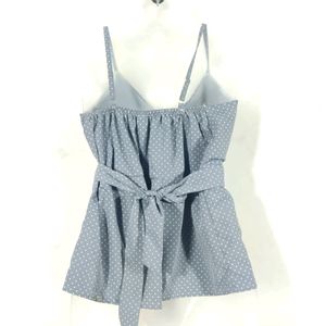 Grey Polka Dot Pleated V Neck Strap Tops(Women's)