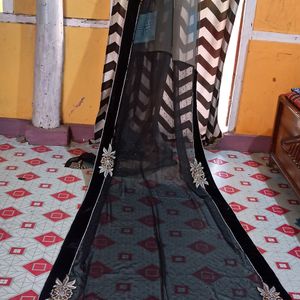 Beautiful Saree With Blouse Black And Grey Colour