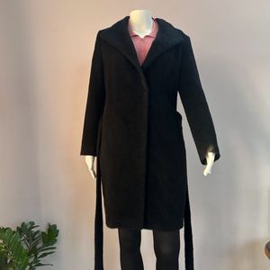 Black Soft Furry Wrap Coat