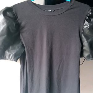 Black Top With Leather Sleeves