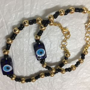 EVIL EYE GLASS BEAD ANKLETS PAIR