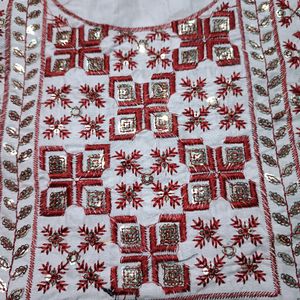 Neck Embroidery Patch White And Red Colour