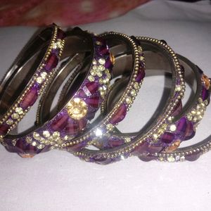 Purple Kundan Bangle Set