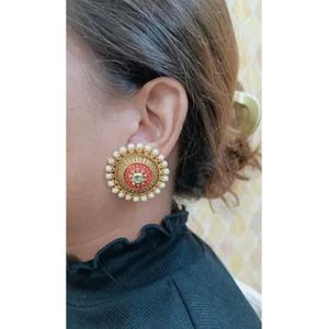 Ethnic Round Pearl Studs